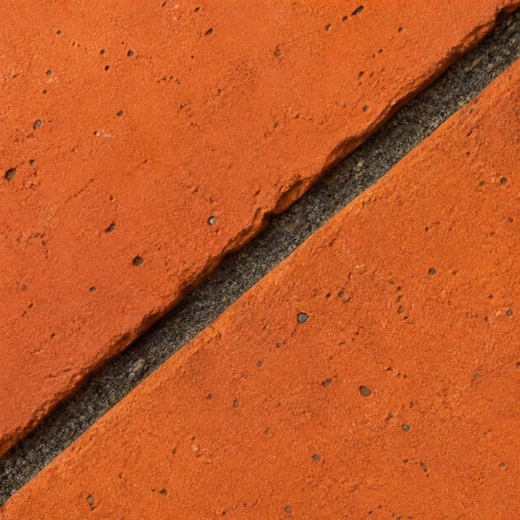 Close detail of terracotta paving and dark joints